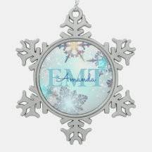 Cute EMT Ice Blue Snowflake Personalized Name 