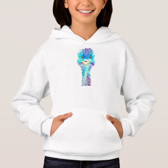 Cute emu animal aquarelle enfants girly bleu (Devant)