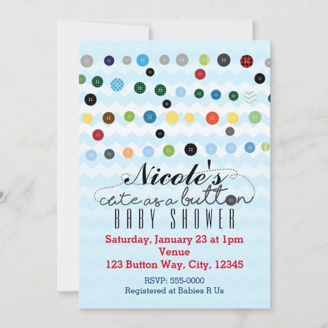 CUTE EN Baby shower BOUTON Invitations d'anniversa (Devant)