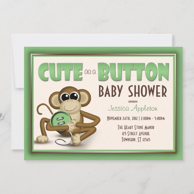 Cute en Baby shower vert Bouton Invitation (Devant)