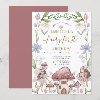 Cute Enchanted Fairy Girl 1st Birthday Party Einladung