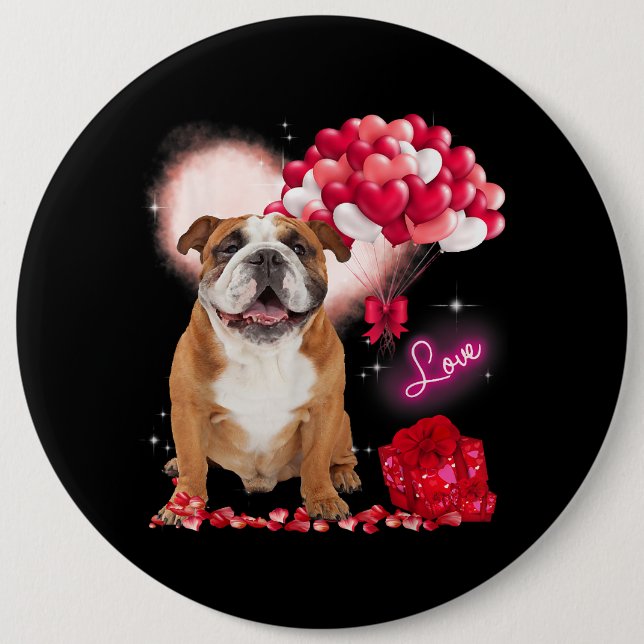 Cute English Bulldog Balloon Heart Valentines Day  Button (Vorderseite)