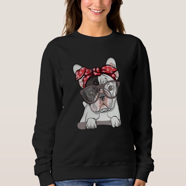 Cute English Bulldog Red Polka Dot Headband And Gl Sweatshirt (Vorderseite)