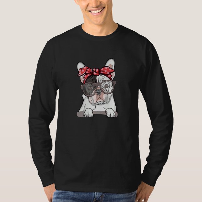 Cute English Bulldog Red Polka Dot Headband And Gl T-Shirt (Vorderseite)