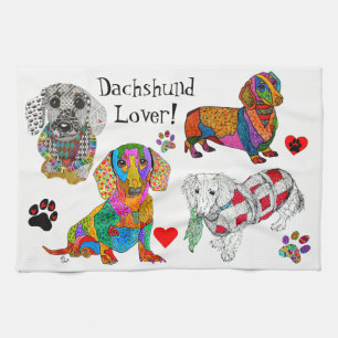 Cute et colorée Dachshund Lover serviette de cuisi