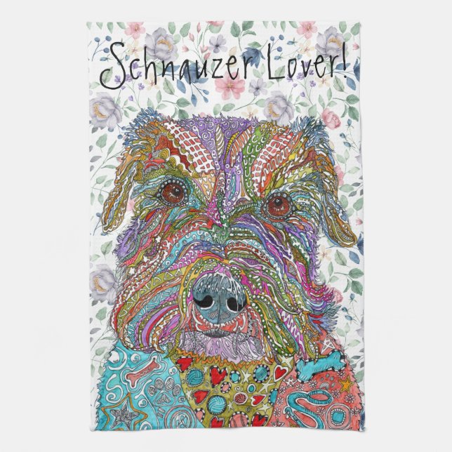 Cute et colorée Schnauzer Lover serviette de cuisi (Vertical)