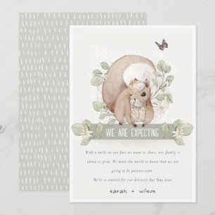 Cute Faire-part d'écureuil Floral en bois