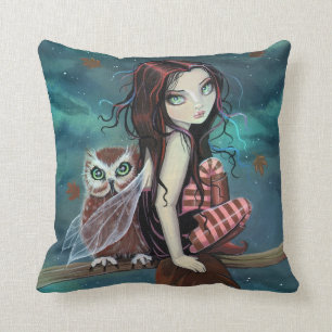 Cute Fairy and Owl Imaginaire Art Coussin