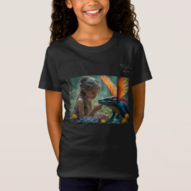 Cute Fairy Blue Dragon Design T-Shirt (Vorderseite)