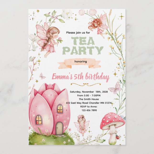 Cute fairy party invitation einladung (Vorderseite)