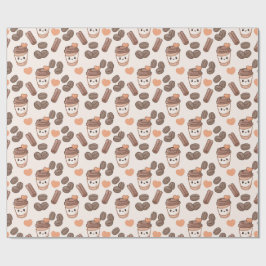 Cute Fall Coffee Beans & Cups Pattern Geschenkpapier