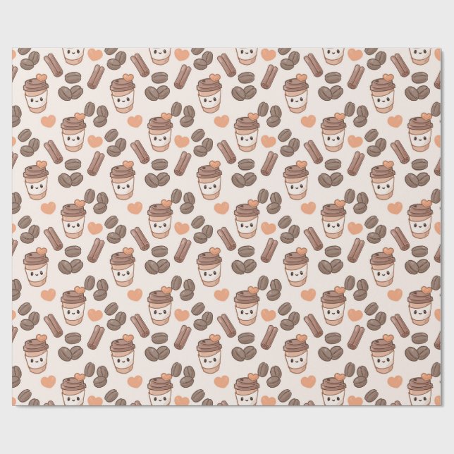 Cute Fall Coffee Beans & Cups Pattern Geschenkpapier (Flach)
