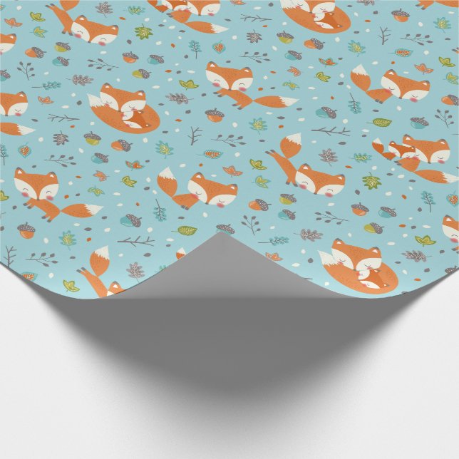 Cute Fall Mama and baby fox on blue Geschenkpapier (Ecke)