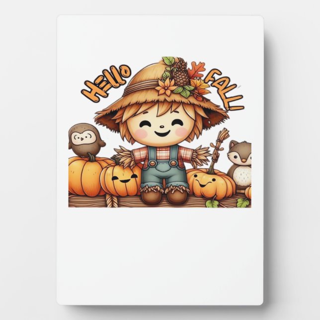 Cute Fall Scarecrow with Pumpkins Oversized T-Shir Fotoplatte (Vorderseite)