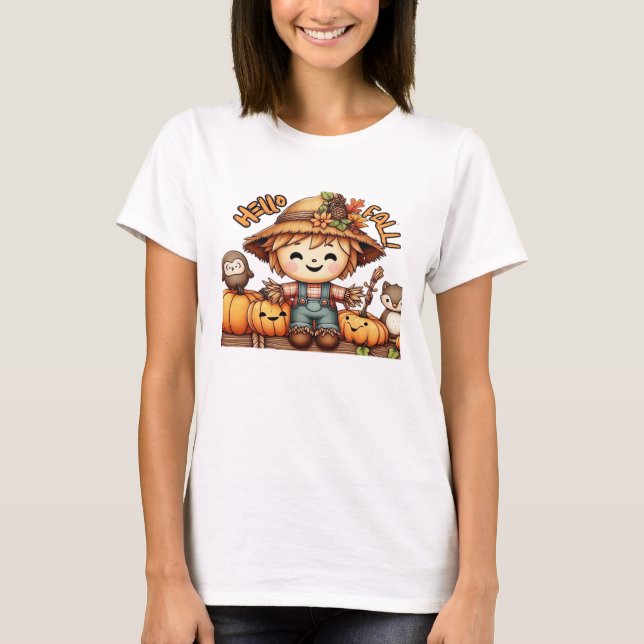 Cute Fall Scarecrow with Pumpkins Oversized T-Shir T-Shirt (Vorderseite)