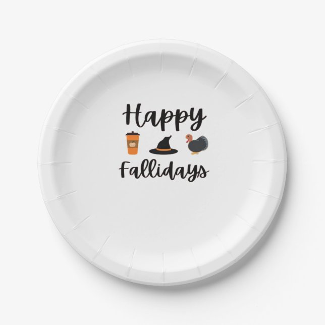 Cute Fall season Happy Fallidays Thanksgiving Hall Pappteller (Vorderseite)