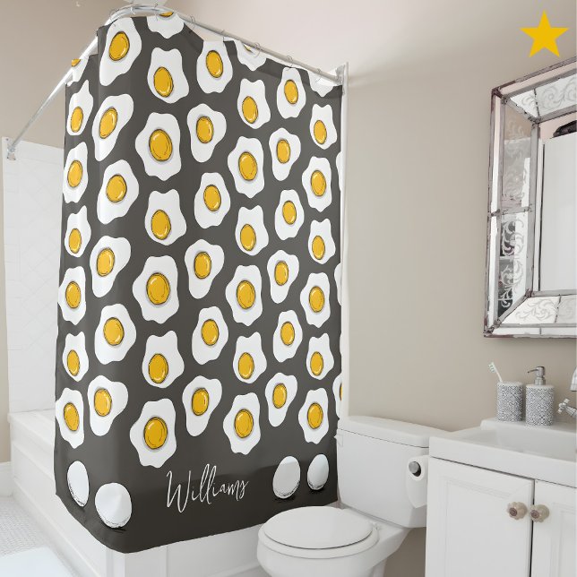 Cute Family Name Fried Eggs Pattern Breakfast  Duschvorhang (Von Creator hochgeladen)