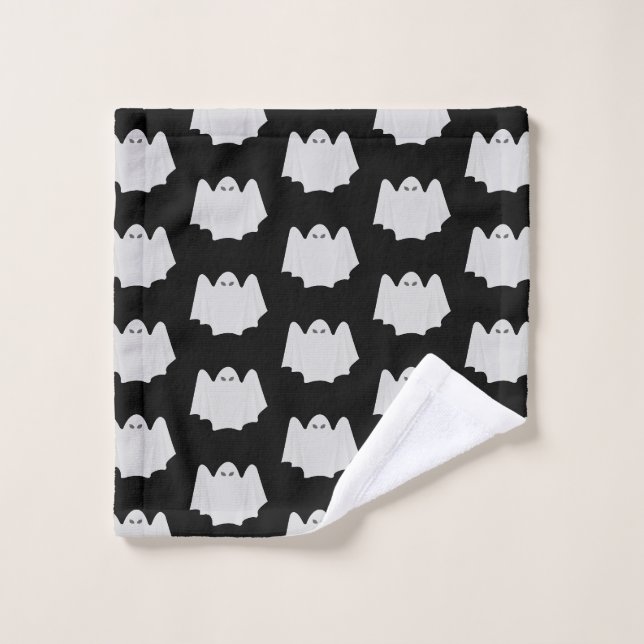 Cute Fantôme noir et blanc Motif Halloween (Gant de toilette)