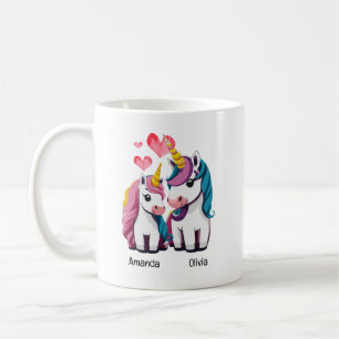 Cute farbenfrohe Einhörner Mama und Tochter Kaffeetasse