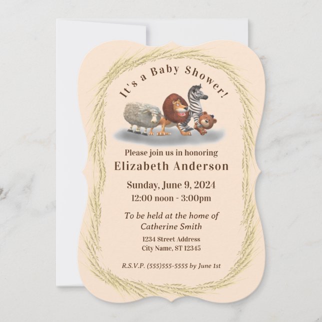 Cute farci Baby shower animal Invitation (Devant)