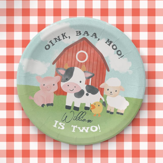 Cute Farm Animal Barnyard Kids Birthday  Pappteller (Von Creator hochgeladen)