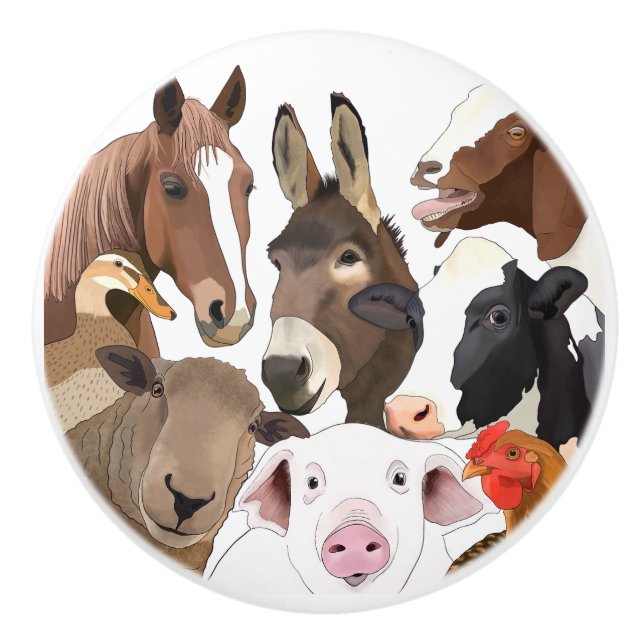 Cute Farm Animal Portrait  Keramikknauf (Vorderseite)