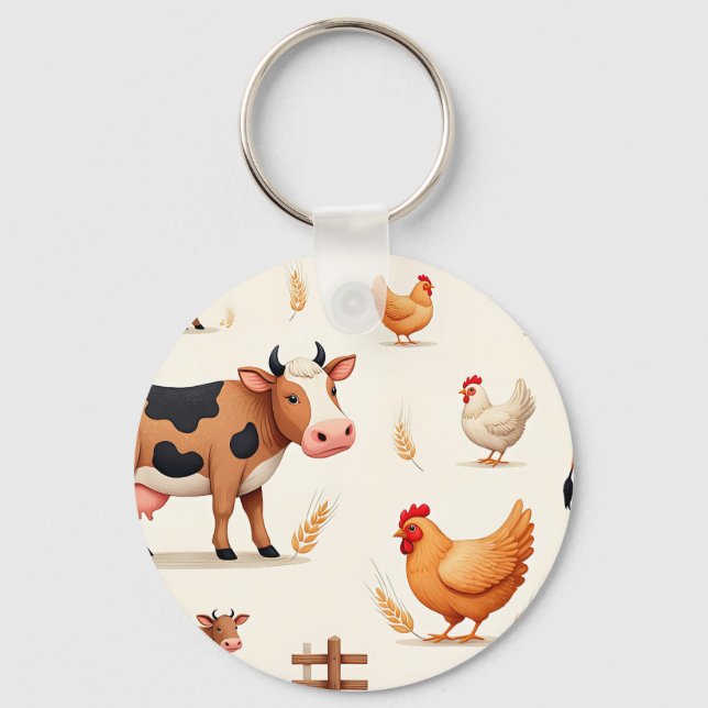 Cute Farm Animals Barn Pattern Schlüsselanhänger (Vorderseite)