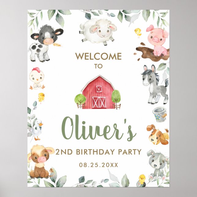 Cute Farm Animaux Verdure Anniversaire Affiche de  (Devant)