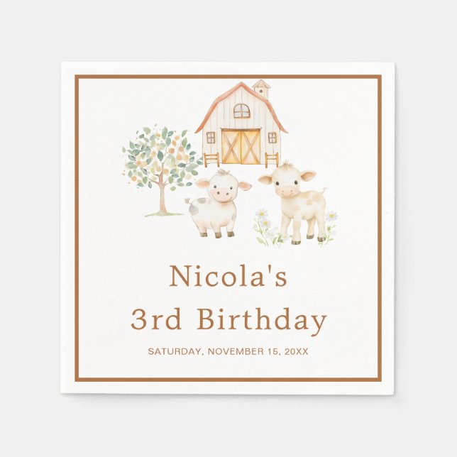 Cute Farm Barn Cows Birthday Serviette (Vorderseite)