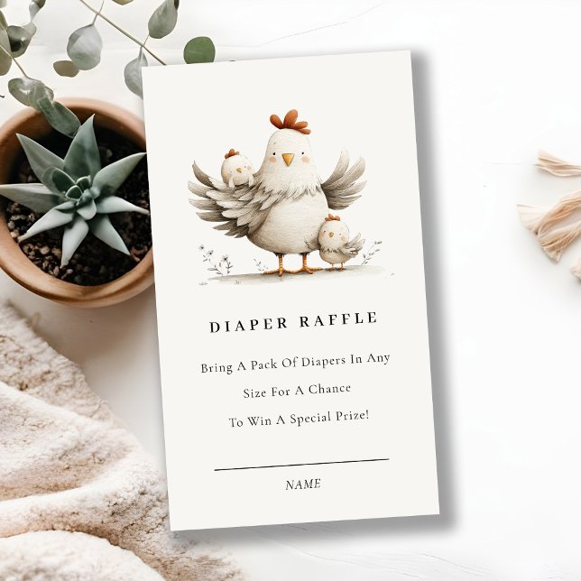 Cute Farm Mum Baby Chick Diaper Raffle Baby Shower Begleitkarte (Von Creator hochgeladen)