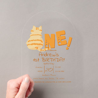Cute Fat Orange Cat 1st Birthday Acryleinladungen