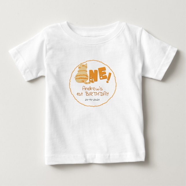 Cute Fat Orange Cat 1st Birthday Baby T-shirt (Vorderseite)