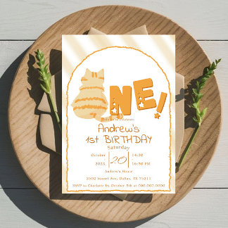 Cute Fat Orange Cat 1st Birthday Einladung