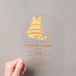 Cute Fat Orange Cat Baby Shower Acrylic Invitation Acryleinladungen