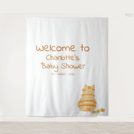Cute Fat Orange Cat Baby Shower Photo Backdrop Wandteppich