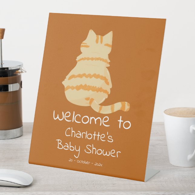 Cute Fat Orange Cat Baby Shower Welcome Sockelschild (In Situ)