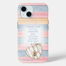 Cute Faux Pastel Wood Heart Bee Scripture Case-Mate iPhone Hülle