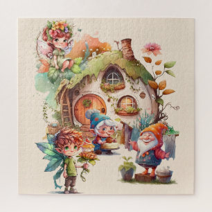 Cute Fée Et Puzzle Gnome