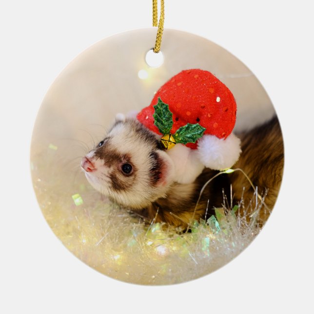 Cute Ferret in Holiday Hat Christmas Ornament (Vorne)