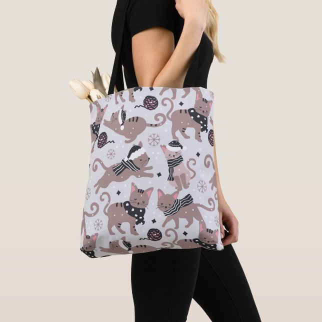 Cute Festive Cat Christmas Pattern Tasche (Von Nahem)