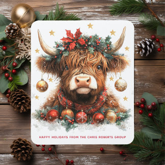 Cute Festive Highland Cow Happy Holidays Business Mousepad