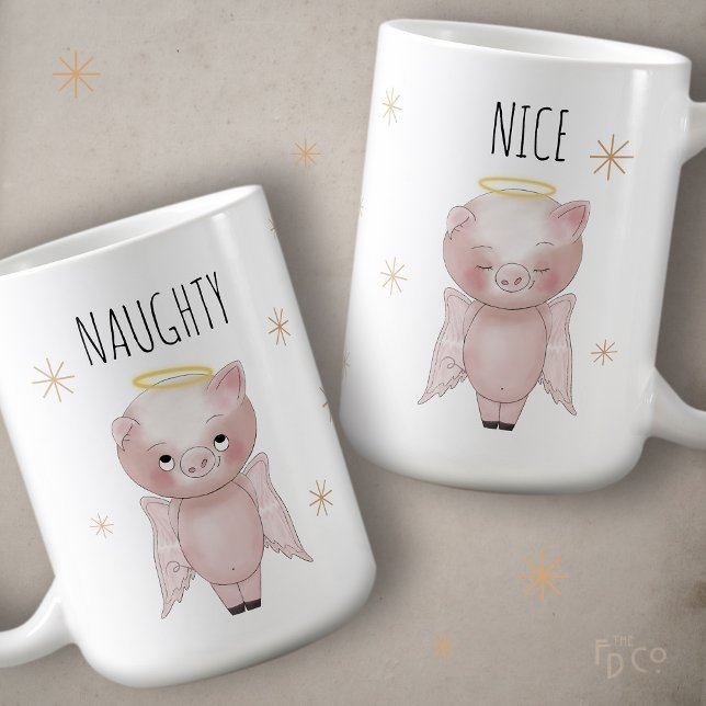 Cute Festive Naughty or Nice Angel Pig Holiday  Kaffeetasse (Von Creator hochgeladen)