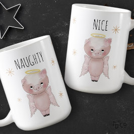 Cute Festive Naughty or Nice Angel Pig Holiday Kaffeetasse