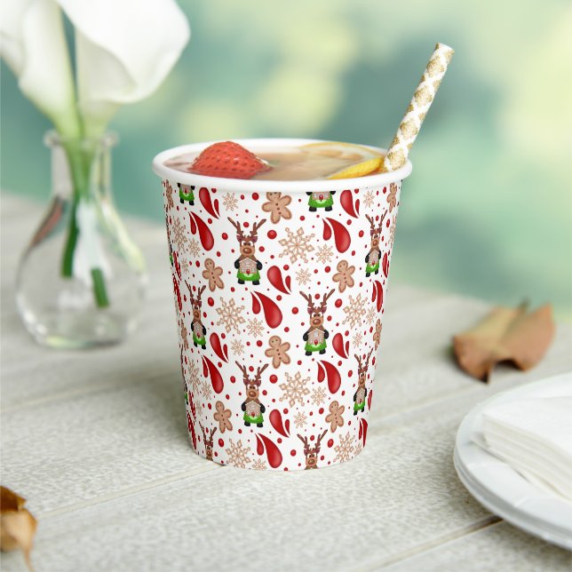 Cute Festive Red Christmas Reindeer Pappbecher (In Situ)