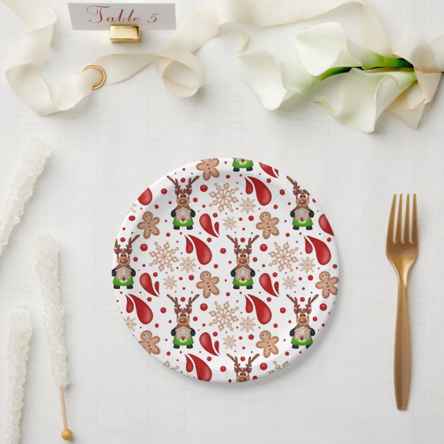 Cute Festive Red Christmas Reindeer Pappteller (Hochzeit)