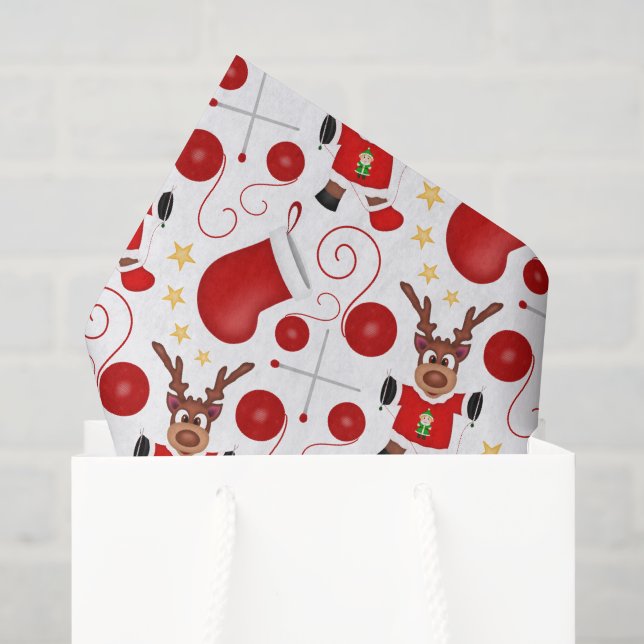 Cute Festive Red Christmas Reindeer Seidenpapier (Geschenktüte)