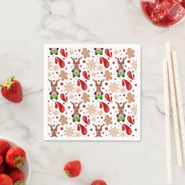 Cute Festive Red Christmas Reindeer Serviette