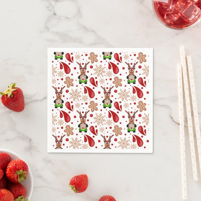 Cute Festive Red Christmas Reindeer Serviette (Beispiel)