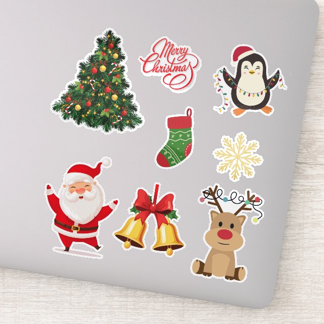 Cute Festive– Santa, Reindeer, Tree Vinyl Stickers (Détail)