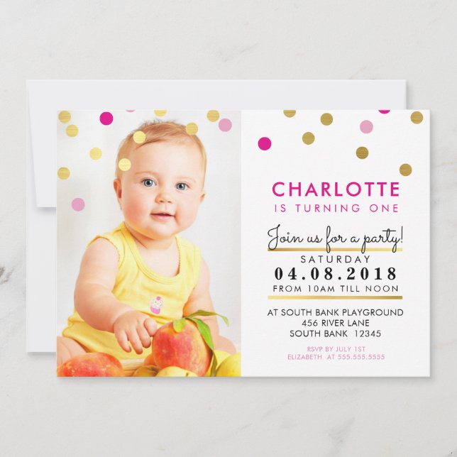 CUTE fête d'anniversaire INVITATION rose or tspot  (Devant)